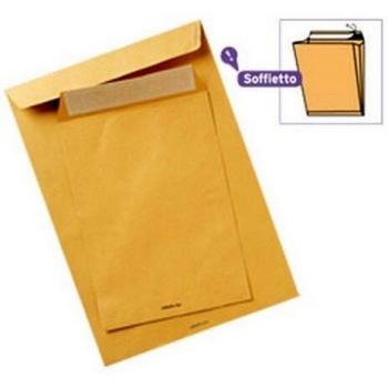 250 Buste a Sacco MULTI STRIP LARGE f.to 230x330 con soffietti laterali da 4cm e Fondo Autoformante in carta KRAFT AVANA riciclata FSC 100 gr.
