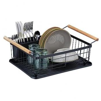 Escurreplatos Negro Relaxdays, Ideal para Platos y Tazas