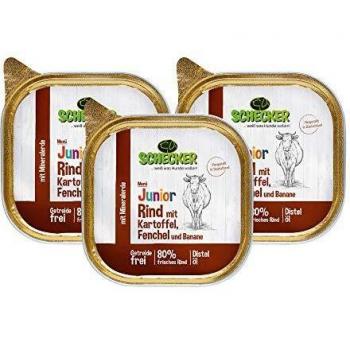 Schecker 3 x 200g Welpenfutter mit 80% Rind, Kartoffel, Fenchel und Banane