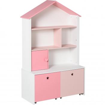 HOMCOM Libreria Portagiochi Rosa 80 x 34 x 130cm