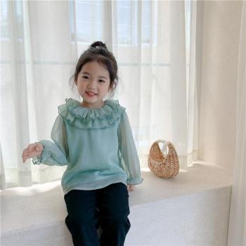 Camisa de Color Puro con Volantes para Niñas