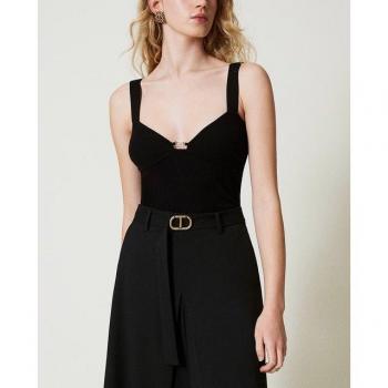 Top in maglia con logo Oval T, nero, taglia XS, donna