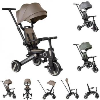 Kikkaboo Dreirad Trix 3 in 1, mit Schiebegriff und Sonnendach, Gurt beige