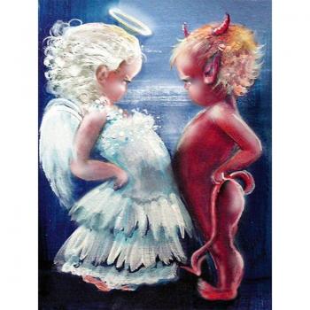 Cross-Stitch Diamond Art: Angel vs Devil, 20x30 cm