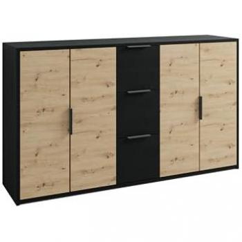 Rimini Sideboard von byLIVING, Melamin Eiche schwarz und Artisan Eiche, 3 Schubkästen, 4 Türen