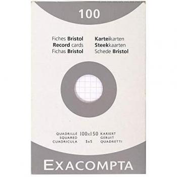 Ensemble de 100 fiches bristol blanc quadrillé 5x5, non perforé