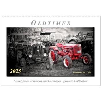 Oldtimer-Traktoren und Lastwagen Wandkalender 2025 DIN A2 quer