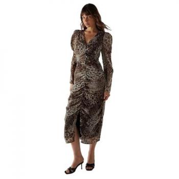 Womens Plunge Button Front Animal Chiffon Dress