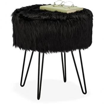 Fellhocker Relaxdays in Schwarz – Sitzhocker + Pouf Set