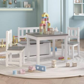 Set Tavolo e Sedie per Bambini 4 Pezzi Bianco e Grigio in MDF cod mxl 105686