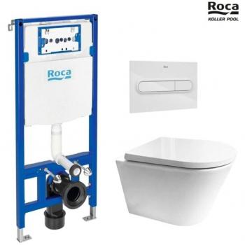Roca Bastidor Doble con WC Suspenso y Tapa Envolvente Blanca