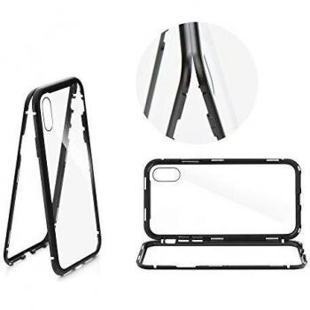 Cover rigida magnetica con retro in vetro temperato per Samsung S9 nera