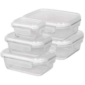 FreshHold Glass Food Tubs: 5 Piece Set with Secure Lids