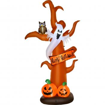 HOMCOM Aufblasbare Halloween Deko, Baum mit Kürbis und LED, 156 x 107 x 274 cm