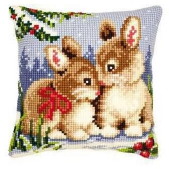 Frosted Bunny Cottage Pillow – Vervaco Winter Scene Cross Stitch
