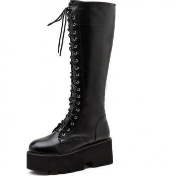 Gdgydh Women's Retro Punk Lace-Up Long Boots