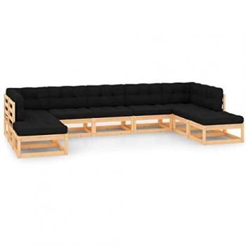 9-tlg. Lounge-Set für den Garten mit Kissen aus Kiefer