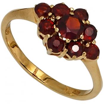 Granatring Damen 375 Gold Gelbgold 9 Granate rot Größe 56