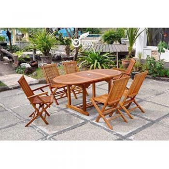 Set Tavolo e Sedie da Giardino in Teak con 6 Posti, Ovale e Comodo