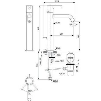 Waschtischarmatur Ideal Standard BC781GN, Silver Storm, mit Ablaufgarnitur