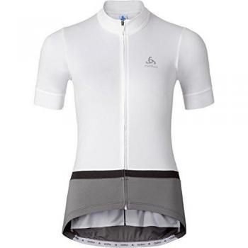 Odlo Frauensporttrikot Stand‑Up‑Kragen, Vollzipper, Weiß-Stahlgrau, XL