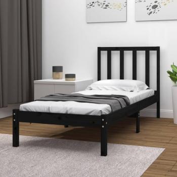 VidaXL Solid Wood Single Bed Frame Black 90x190 cm