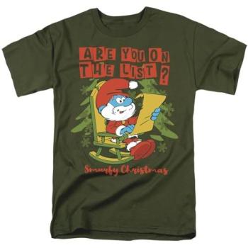 Military Green Papa Smurf “On the List” Christmas Shirt (3XL)