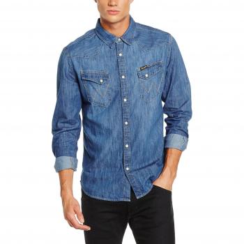 Men's Large Indigo City Western Slim Long Sleeve Shirt by Wrangler