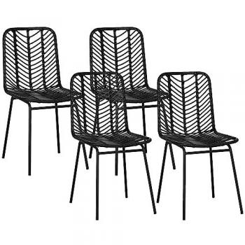 Lot de 4 chaises de salon design bohème en résine tressée imitation rotin avec piètement en acier