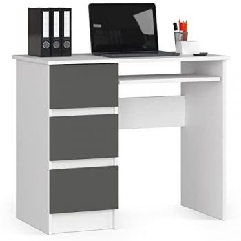 Bureau AKORD gauche A6 Blanc 3 tiroirs Gris Graphite 90x50x77 cm