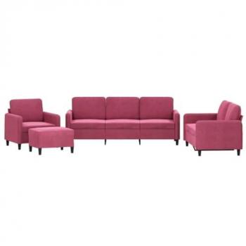 Conjunto Sofás Veludo Vermelho-Tinto 4 Peças vidaXL