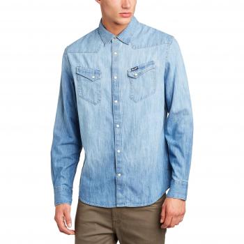 Wrangler Herren Western Hemd, L/S WESTERN SHIRT LIGHT INDIGO, Größe M