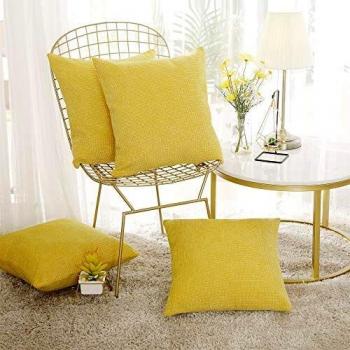 Deconovo 4‑Pack Yellow Chenille Pillow Protectors – 45×45 cm, faux linen material