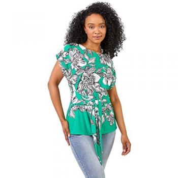 Roman Petite Womens Floral Print Waist Tie Top
