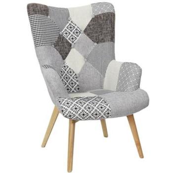 Fauteuil Giada Patchwork Motifs Gris Tissu 100 % Polyester Hêtre Massif