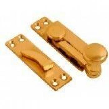 Polished Brass Sliding Arm Sash Latch Fastener with Screws