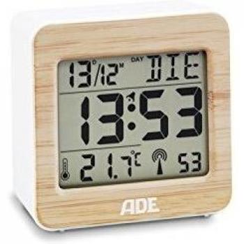 Reloj despertador con sintonizador de radio y termómetro