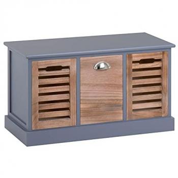 Banc de rangement vintage TRIENT avec 3 caisses en MDF et bois de paulownia gris/naturel