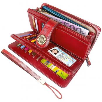 Damen-Leder-Geldbeutel DeFe – Langportmonnaie, 24 Kartenplätze, RFID-Schutz, Handyhalter