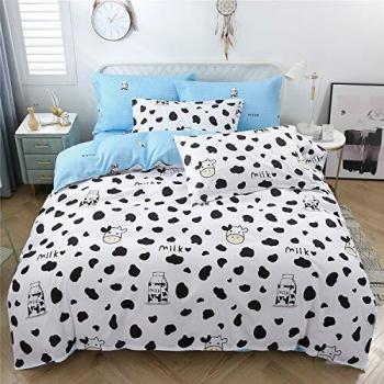 Cow Print Bed Cover Set for Kids and Adults (King, White)