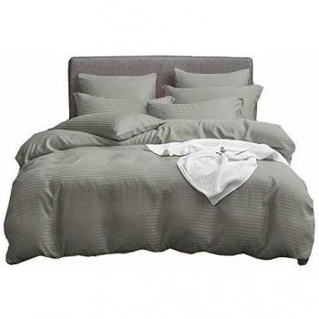 UMI Essentials Classic Satin Striped Duvet Cover Set in Black