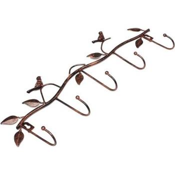 Black Iron Coat Rack with Bird and Leaves Design