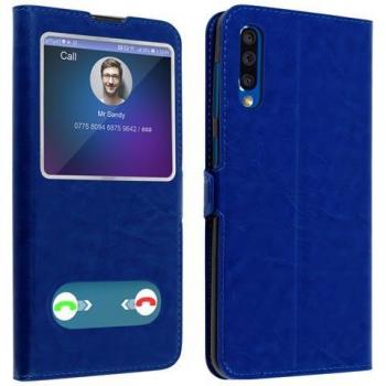 Custodia Sportellina Blu con 2 Finestre in Silicone per Galaxy A50