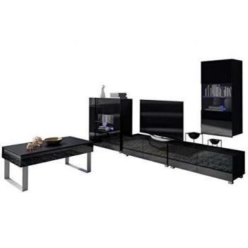 Conjunto de salón Providence B138, negro brillante, con mesa de TV