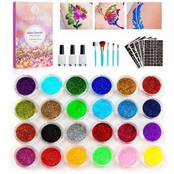 Glitzer Tattoo Kit für Jungen & Mädchen – 24 Tuben, 160 Muster