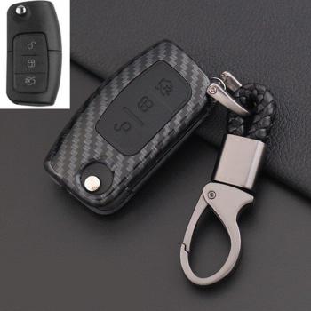 Carbon Fiber and Silicone Car Key Cover for Ford Fiesta Focus Mondeo Falcon B-Max C-Max Eco Sport Galaxy