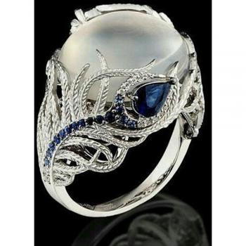 Milangirl Women's Feathered Opal Cat Eye Ring – Vintage Hollow Style, Big Gem