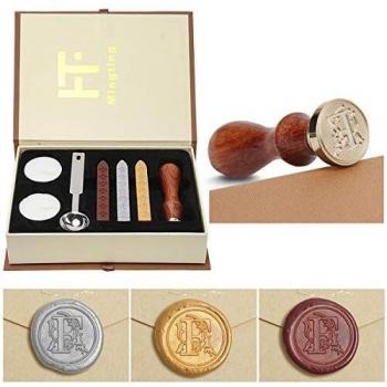 Wachsdecke & Initialen‑Stempel PUQU Classic – Altmodisches Antik‑Siegelset mit Holzgriff und Messingaufsatz