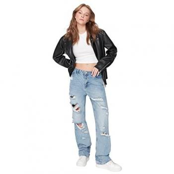 Trendyol Damen Blau Weites Bein Zerrissene Jeans Niedrige Taille