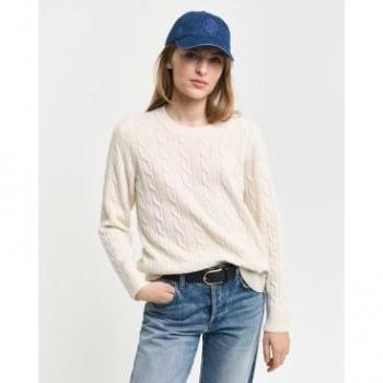 Gant Damenpullover aus Schafwolle mit Zopfdesign, Rundhalsausschnitt, XL